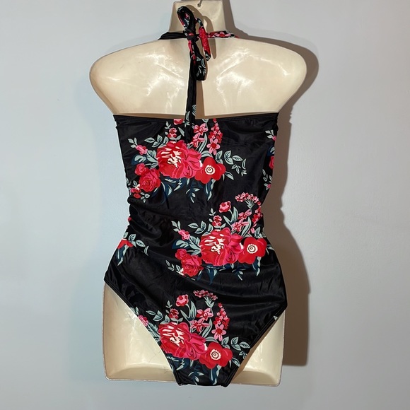 Smismivo Tummy Control Halter One Piece Retro Ruched Push Up Bathing Suit - Picture 4 of 5